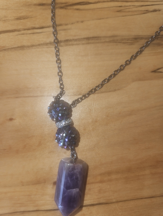 Source Unknown Jewelry - Amethyst Pendant Necklace with Purple Crystal Beads
